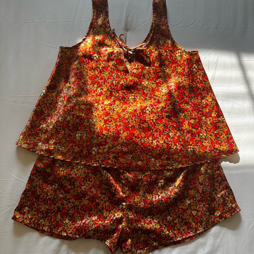 Victoria's Secret Red Floral Satin Pajama Set